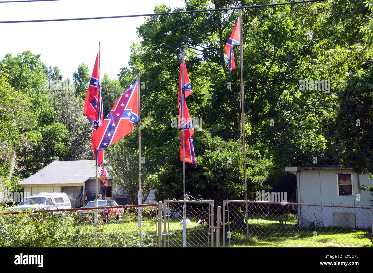 confederate flags fly in louisiana countryside Stock Photo