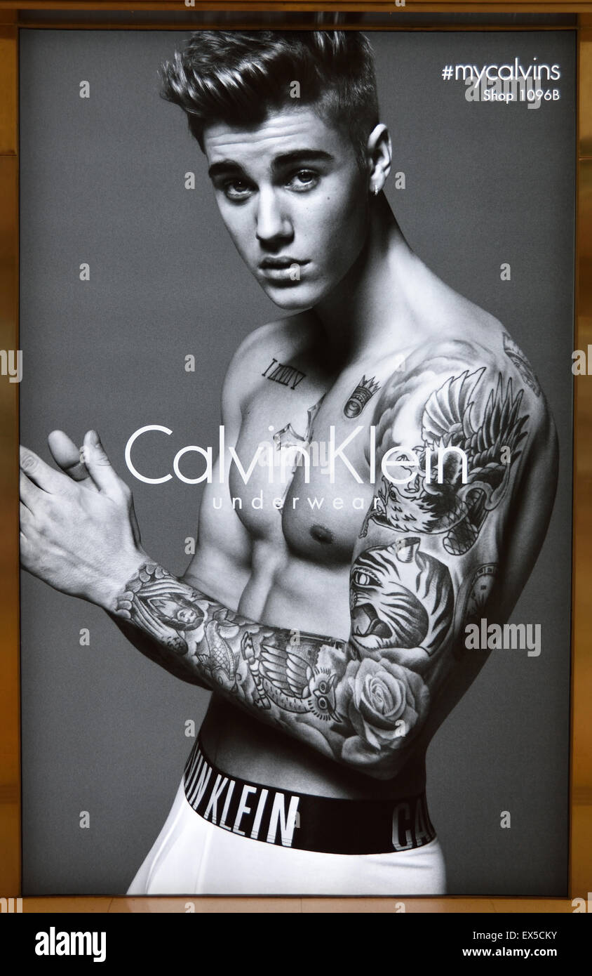 Hong Kong advertising billboard logo Chinese China ( Poster JUSTIN BIEBER BANNER  Calvin Klein Underwear Stock Photo - Alamy