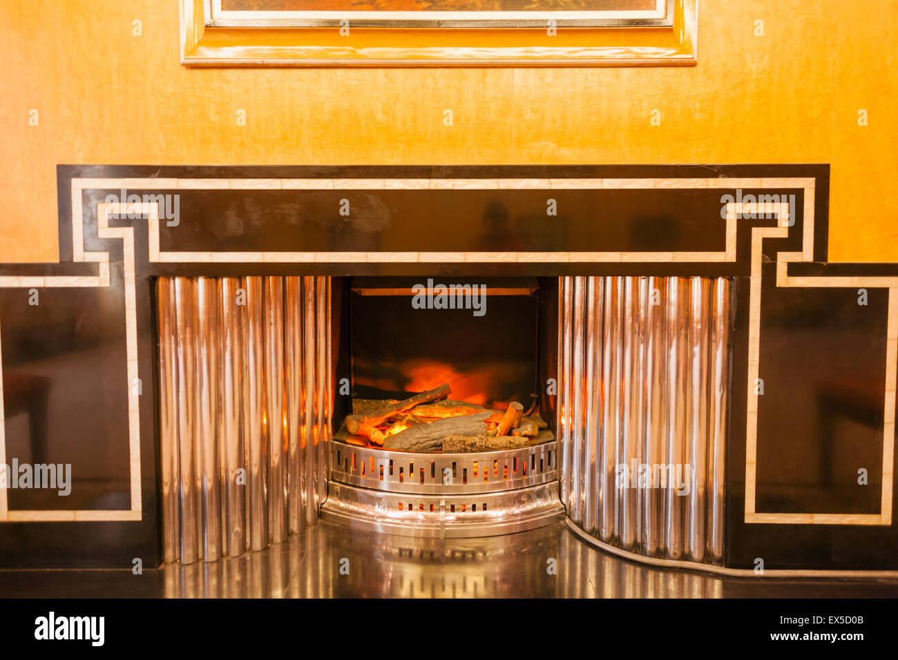 England, London, Greenwich, Eltham Palace, The Dining Room Fireplace Stock Photo