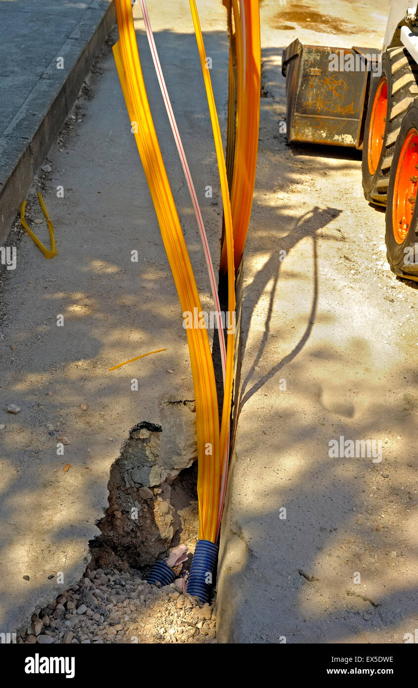 fiber optic cables buried in a micro trench Stock Photo Alamy