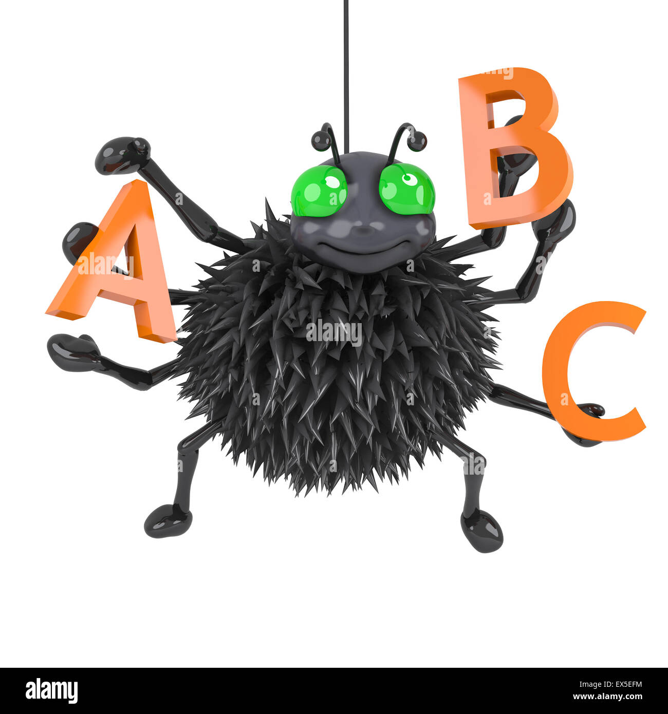 3d render of a spider holding the letters ABC Stock Photo