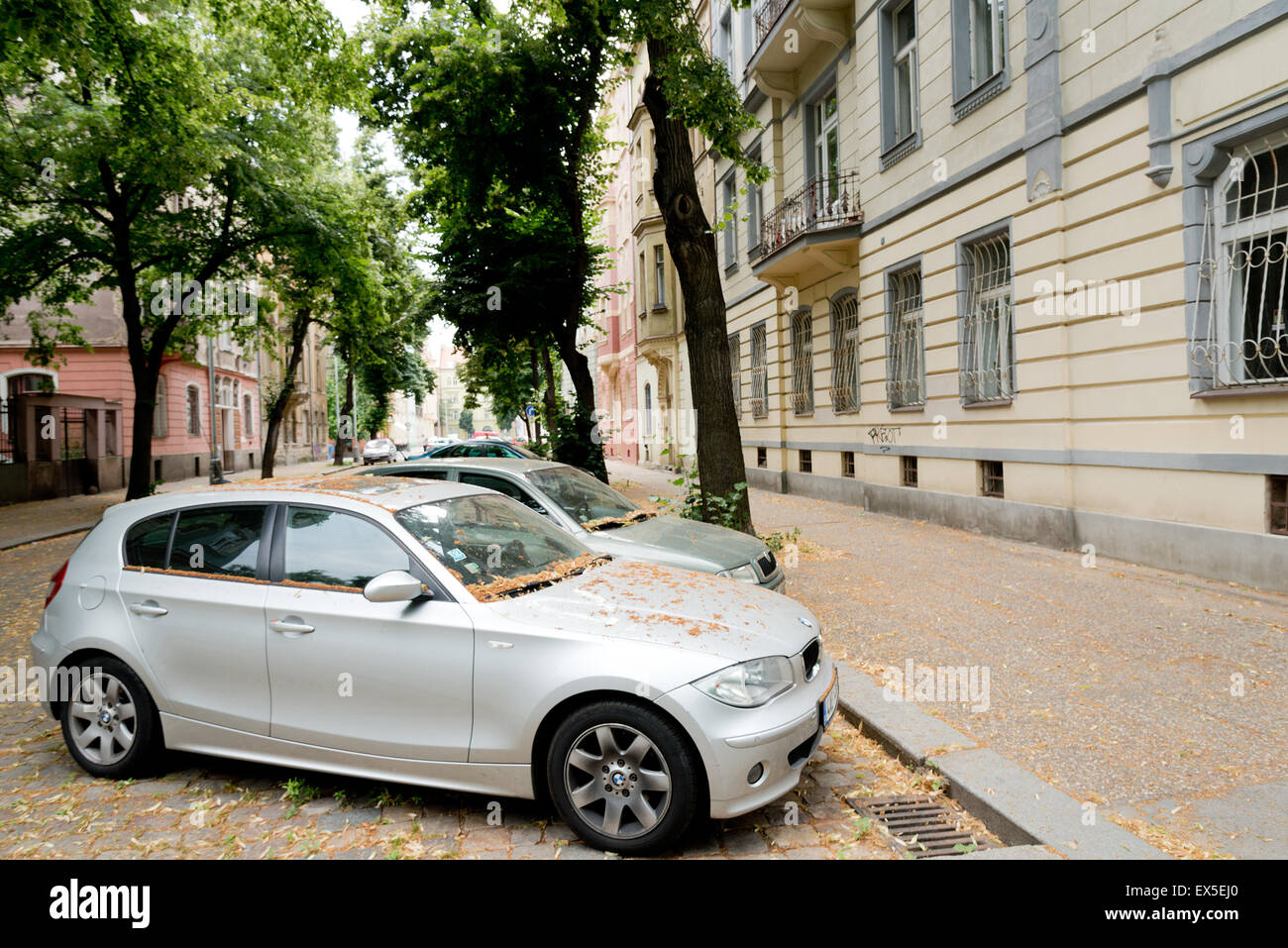 car parking in the Prague in quarter Karlín, Czech Republic Stock Photo