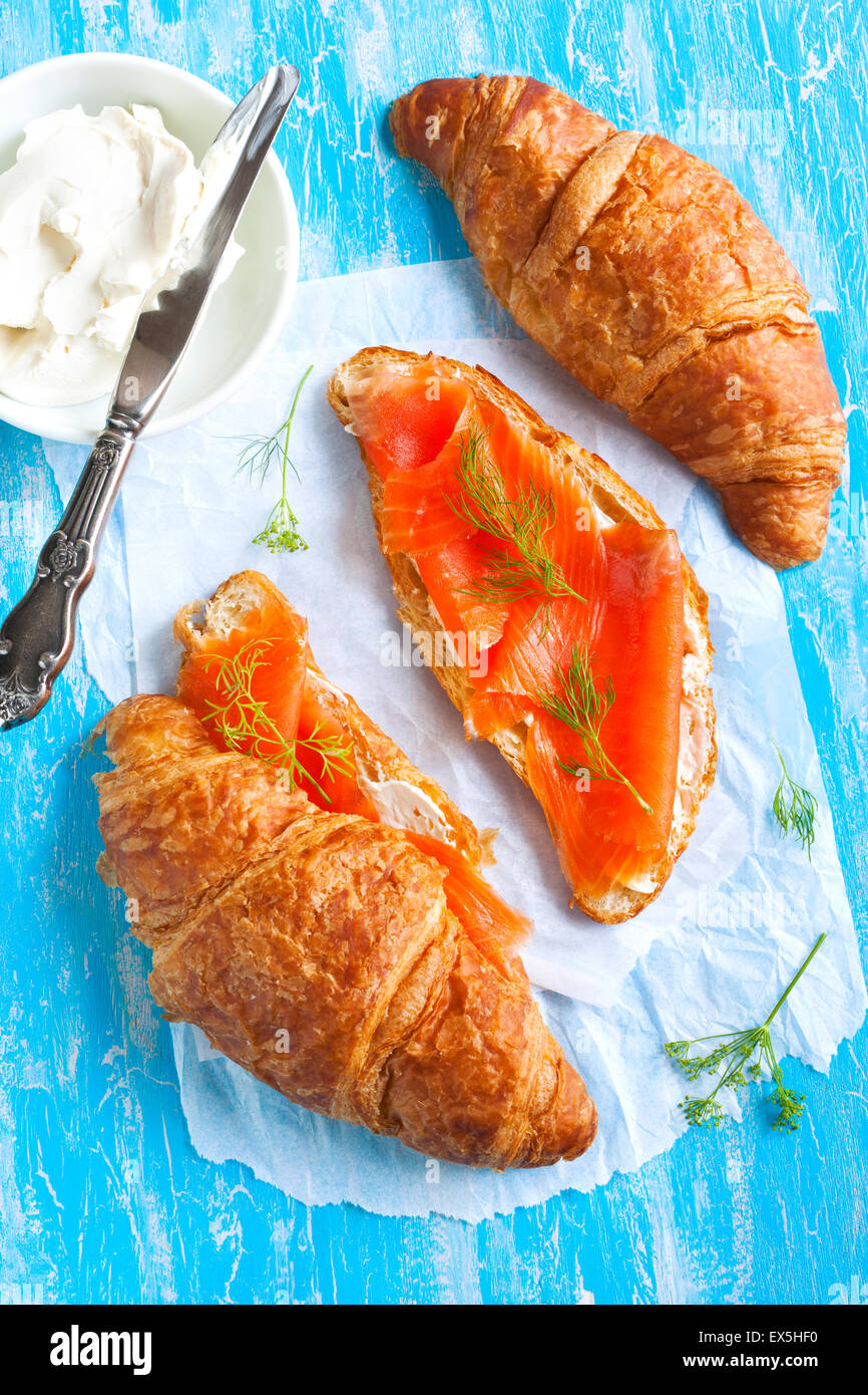 Croissant with smoked salmon and cream cheese Stock Photo Alamy