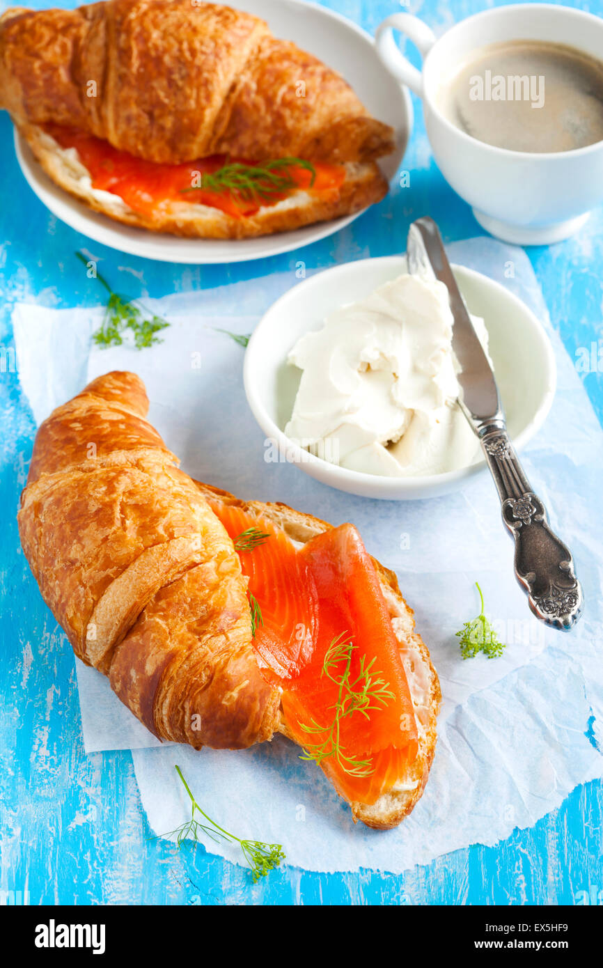 Croissant with smoked salmon and cream cheese Stock Photo Alamy