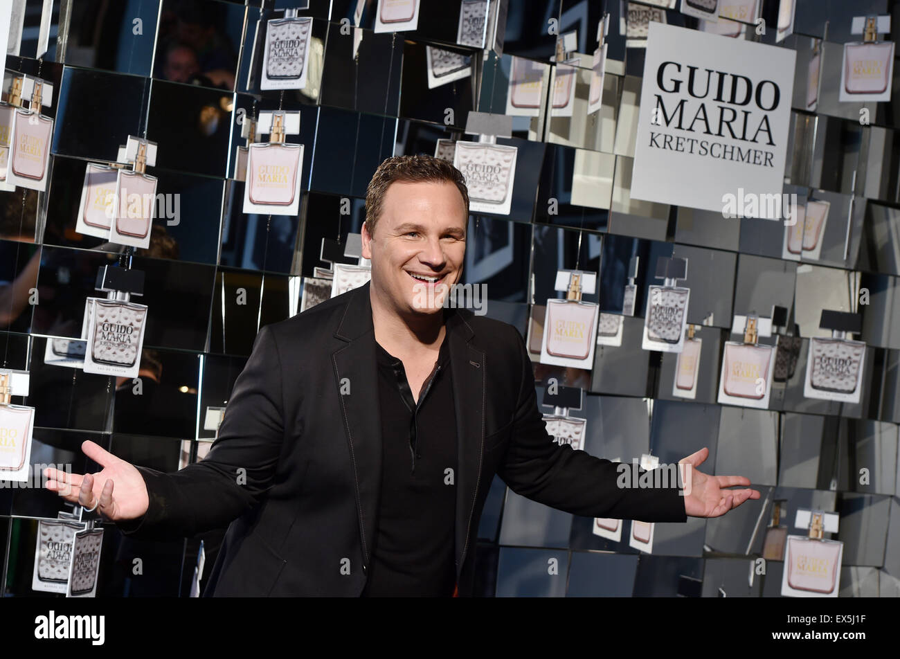 Berlin, Germany. 07th July, 2015. Designer Guido Maria Kretschmer poses during the presentation of the fragrance 'Guido Maria Kretschmer' that he created together with LR Health & Beauty in the Marriott Hotel in Berlin, Germany, 07 July 2015. Photo: JENS KALAENE/dpa/Alamy Live News Stock Photo