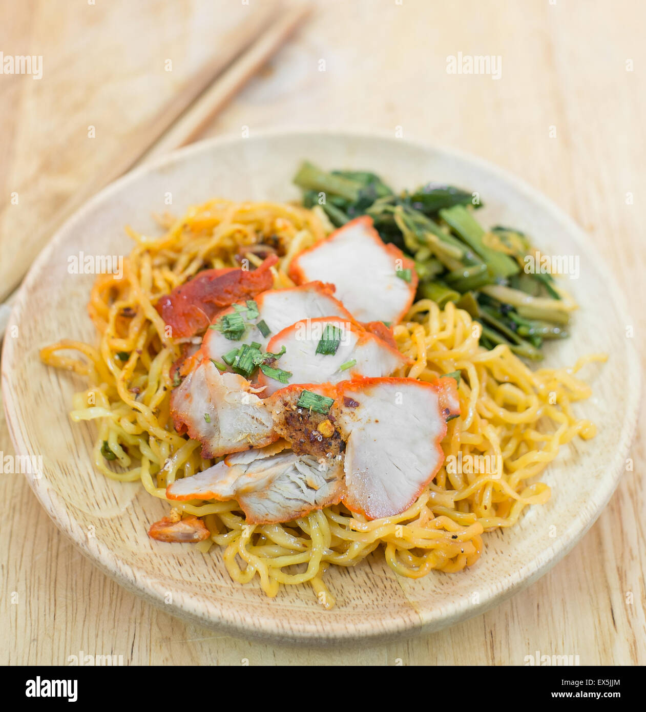 Chinese egg noodles with red pork and vegetables Stock Photo Alamy