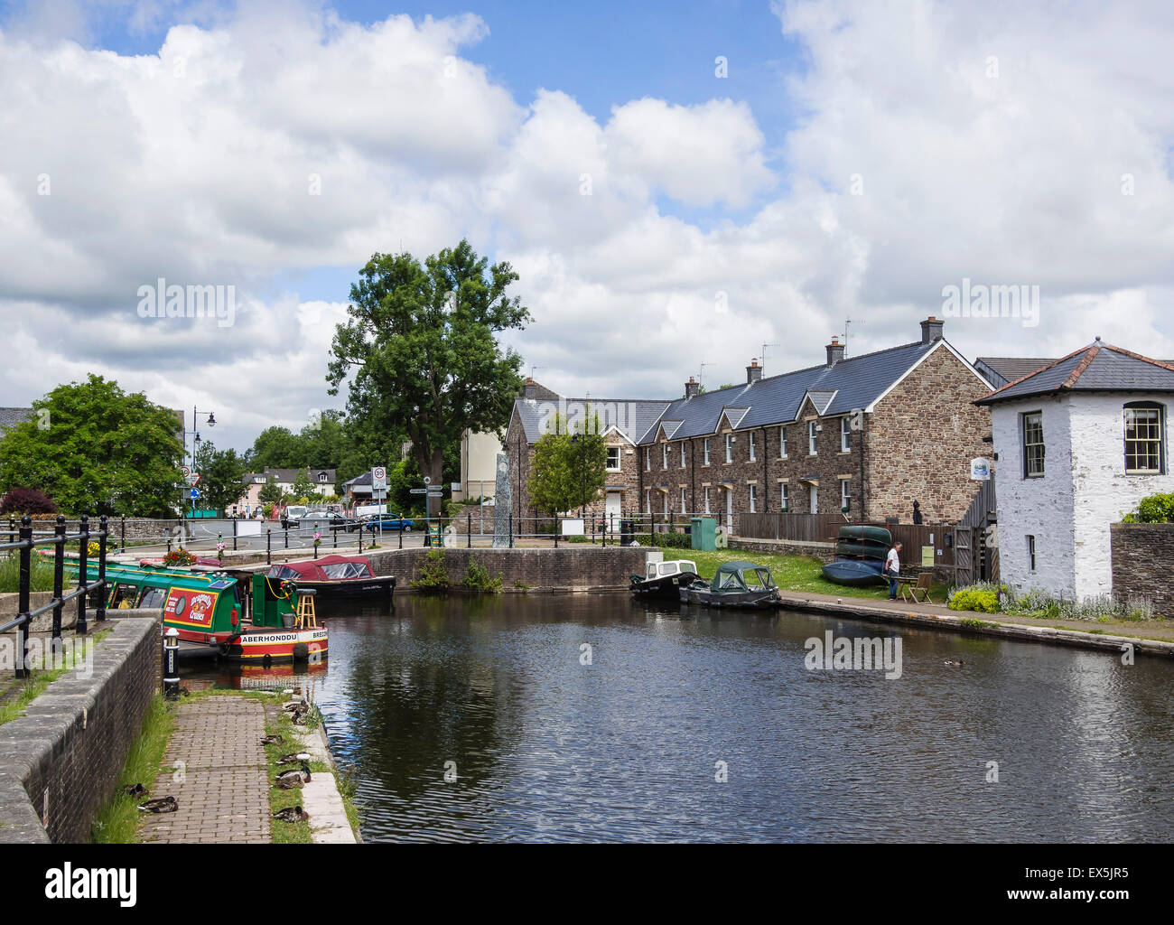 Boats and Houses in Brecon Canal Basin, Monmouthshire and Brecon Canal