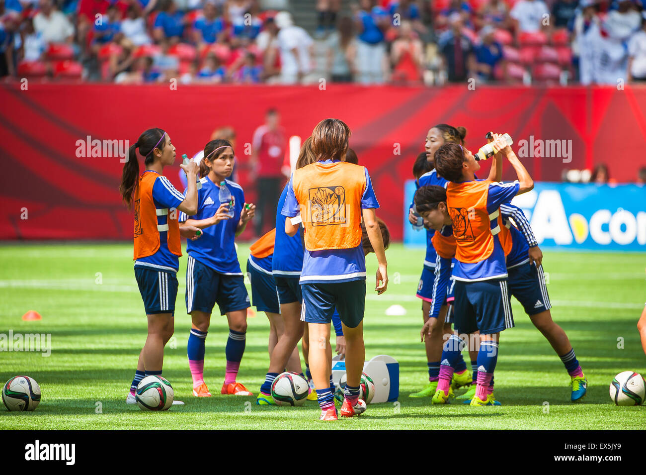 Vancouver, Canada. 5th July, 2015. Players practice ahead of the World Cup final match between the USA and Japan at the FIFA Women's World Cup Canada 2015 at BC Place Stadium. USA won the match 5-2. © Matt Jacques/Alamy Live News Credit:  Matt Jacques/Alamy Live News Stock Photo