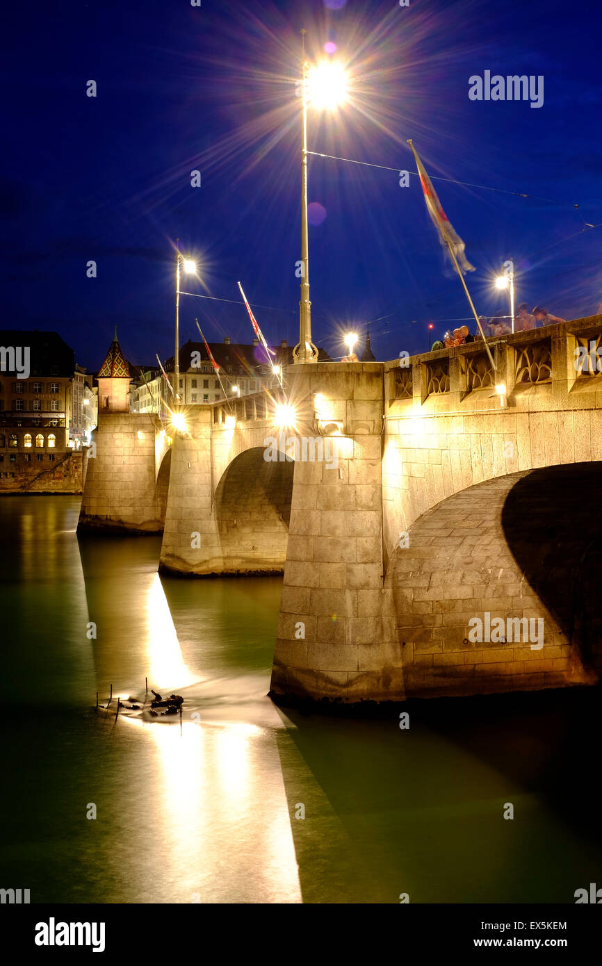 Mittlere Brucke (middle bridge), Basel, Switzerland Stock Photo
