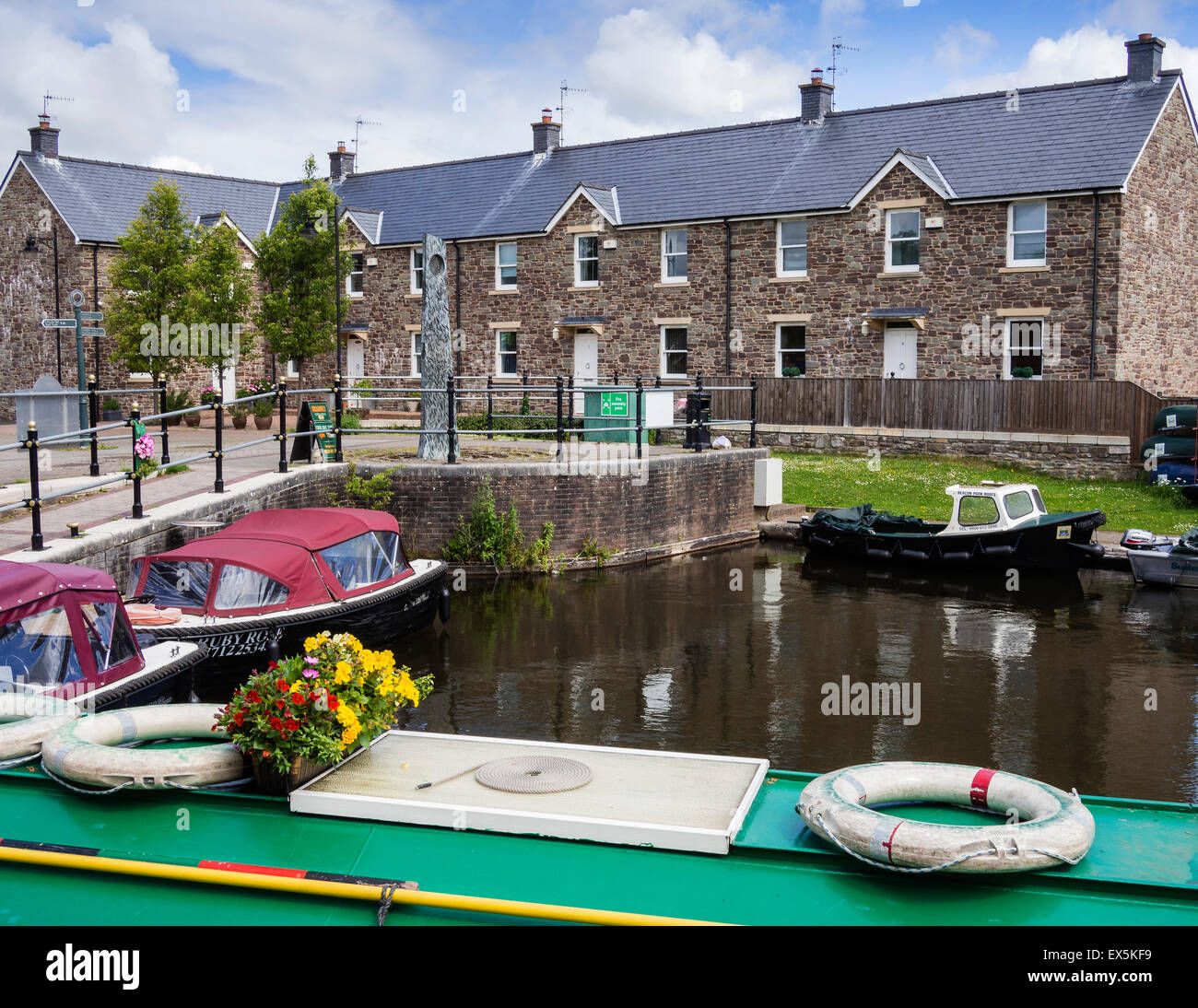 Boats and Houses in Brecon Canal Basin, Monmouthshire and Brecon Canal