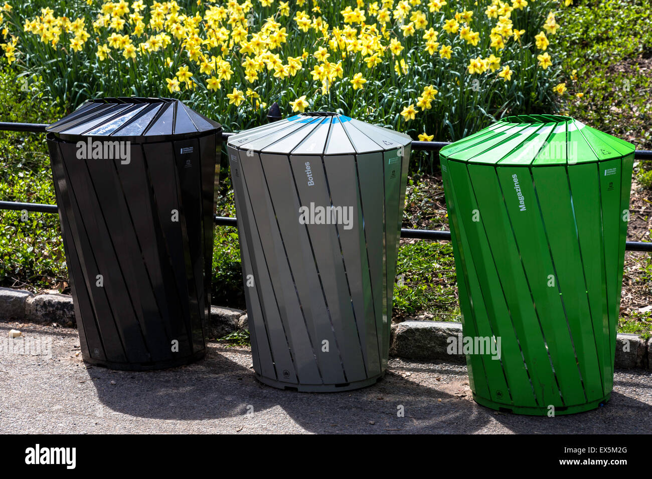 Recycling and Trash Bins, Central Park, NYC, USA Stock Photo Alamy