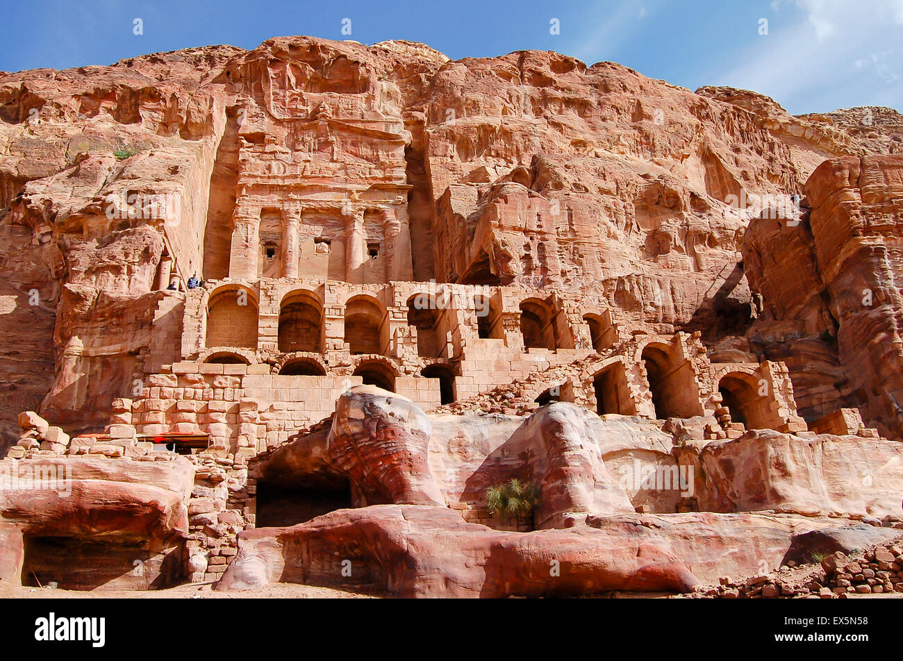 Carved Buildings in Sandstone - Petra - Jordan Stock Photo