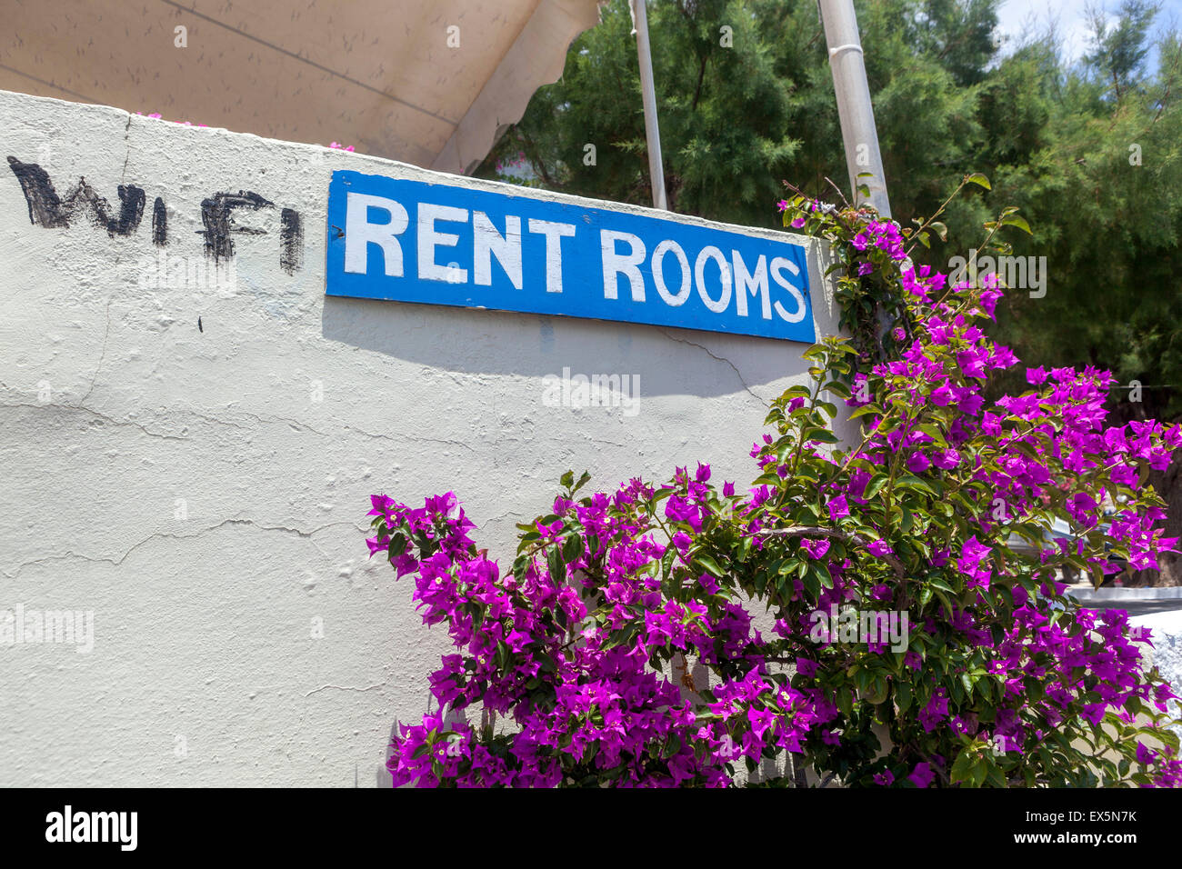WiFi Rent Rooms, Beach, Plakias, Crete, Greek Island, Greece Stock Photo