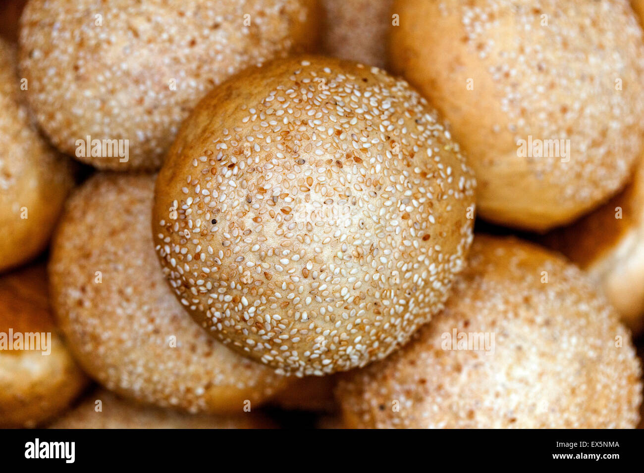 Bread buns with sesame seeds on top Stock Photo