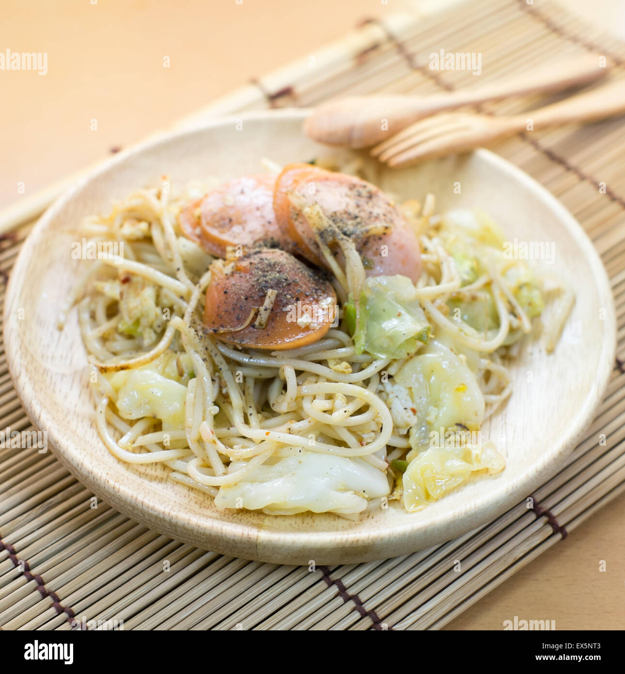 chinese stir fried noodles with sausage Stock Photo Alamy