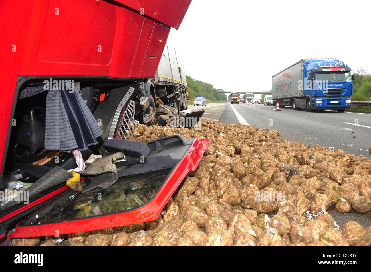 Worms, Germany September 16, 2009 Truck crash on german highway A61