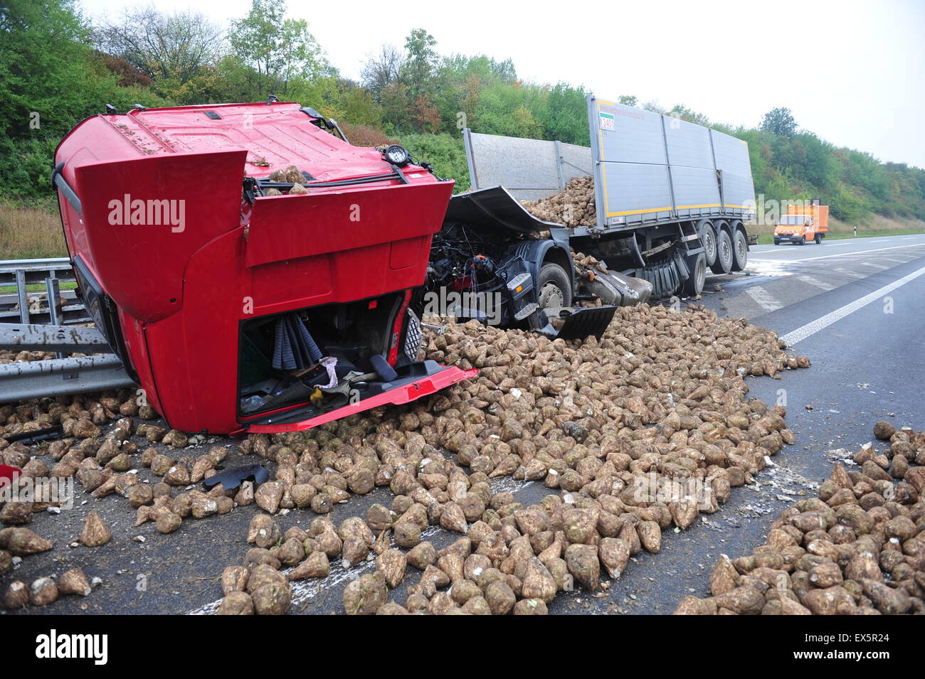 Worms, Germany September 16, 2009 Truck crash on german highway A61