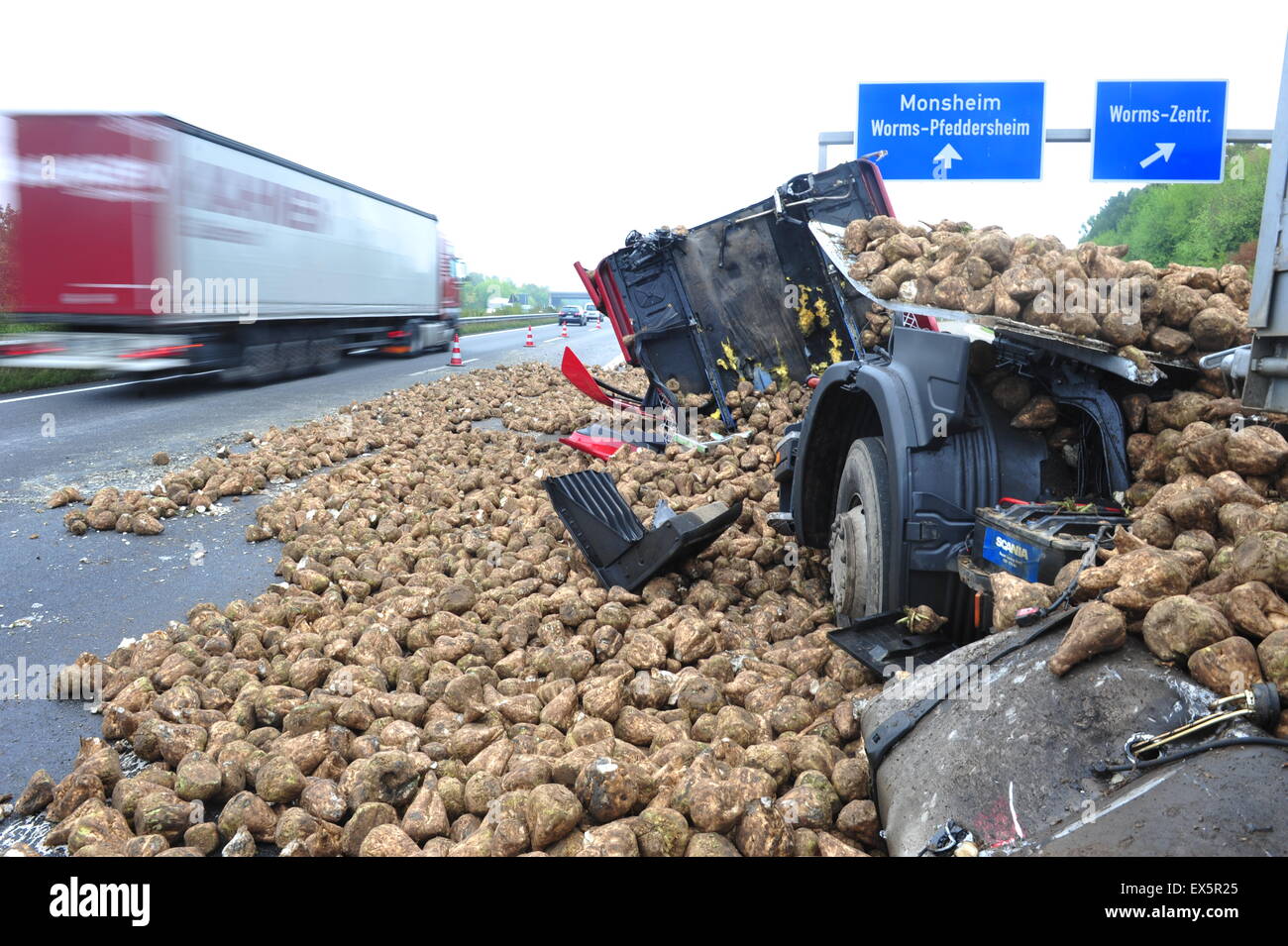 Worms, Germany September 16, 2009 Truck crash on german highway A61