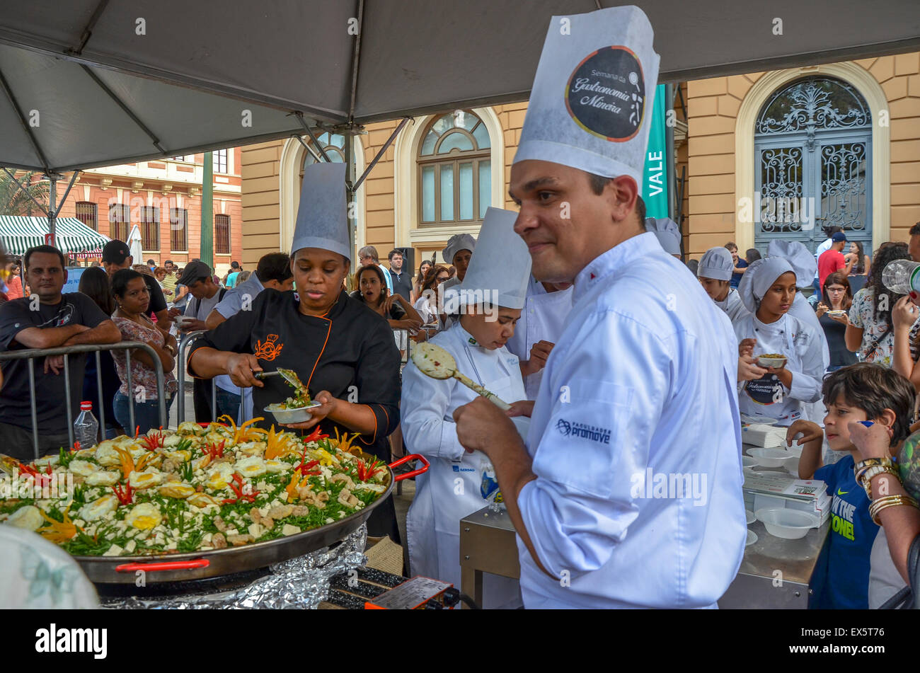 BELO HORIZONTE ,BRAZIL -JULY 05, 2015 ;Traditional food and drinks on GASTRONOMY WEEK on Liberty Square in Belo Horizonte. Stock Photo