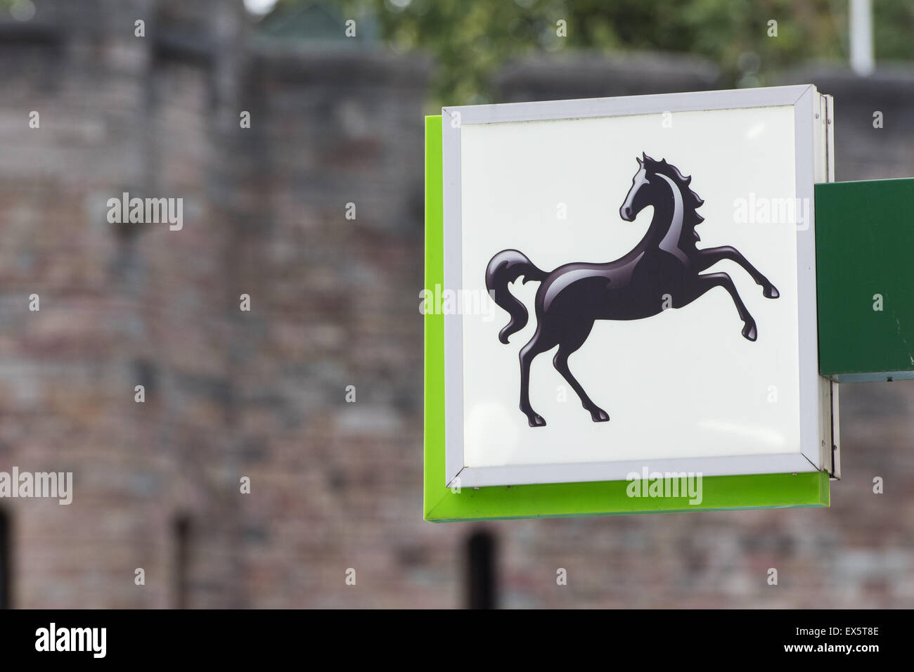 Lloyds Bank sign on the outside of a branch in Cardiff, Wales. Stock Photo