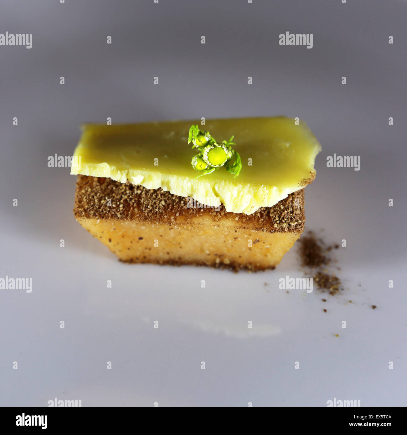 A dessert of malted barley, cocoa, melon and camomile shoots served