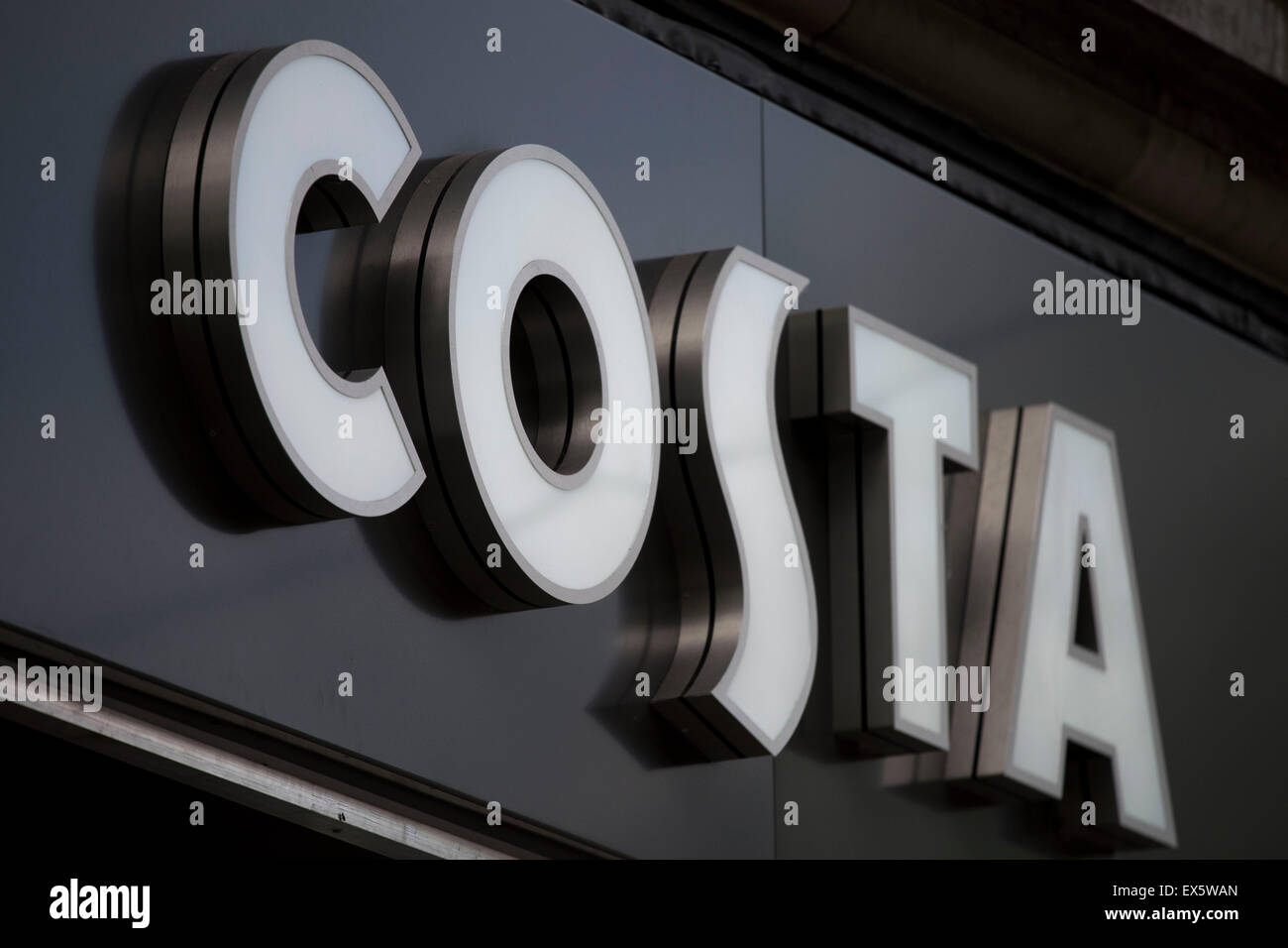 Costa Coffee shop sign logo. Stock Photo