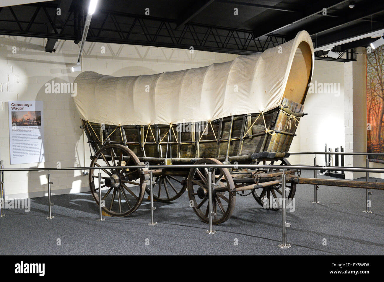 Conestoga covered wagon on display at the Ulster American Folk Park Stock Photo