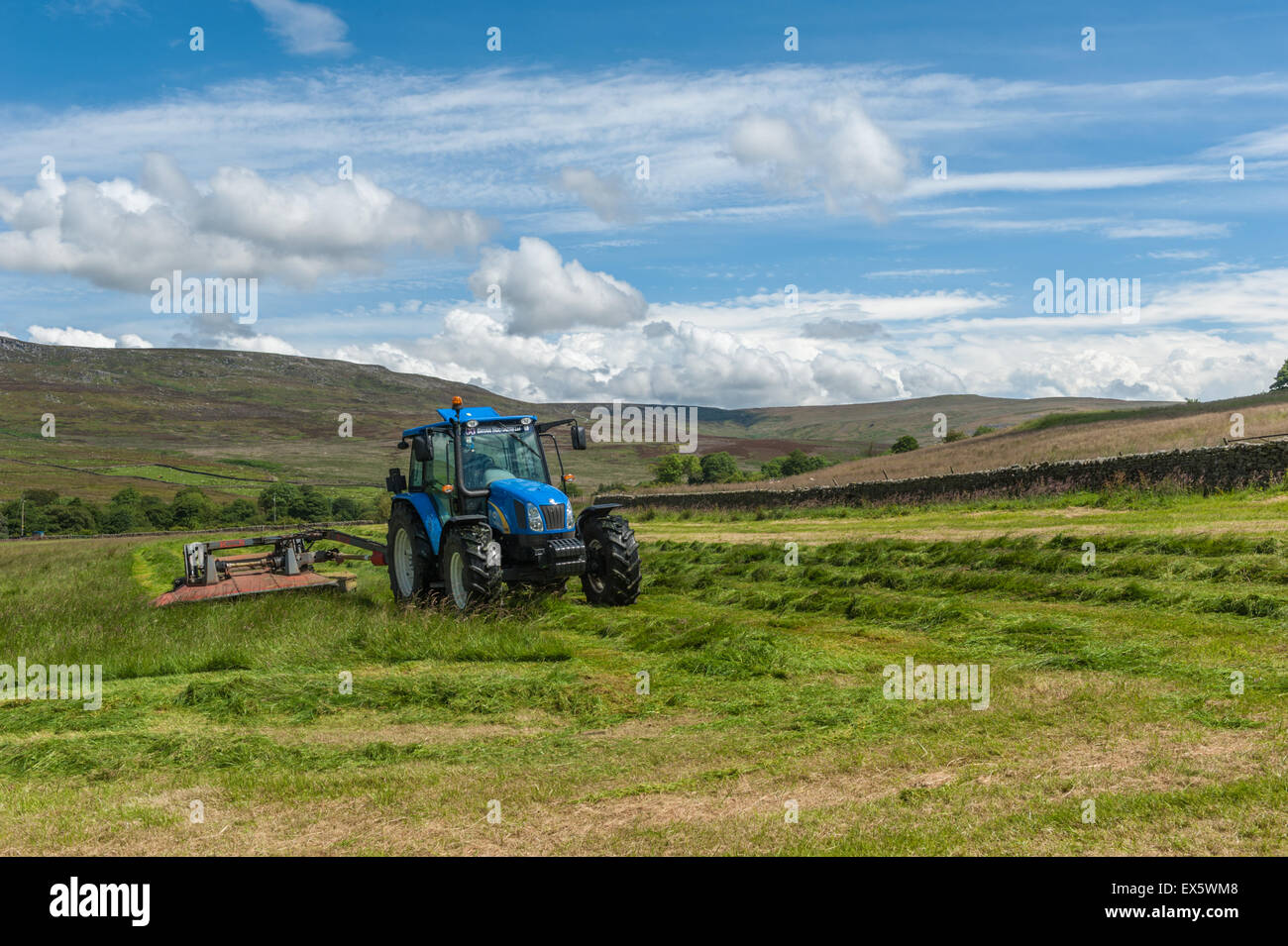 Grass cutting at Ouzel Thorn Farm Tarnbrook in the Forest of Bowland Stock Photo