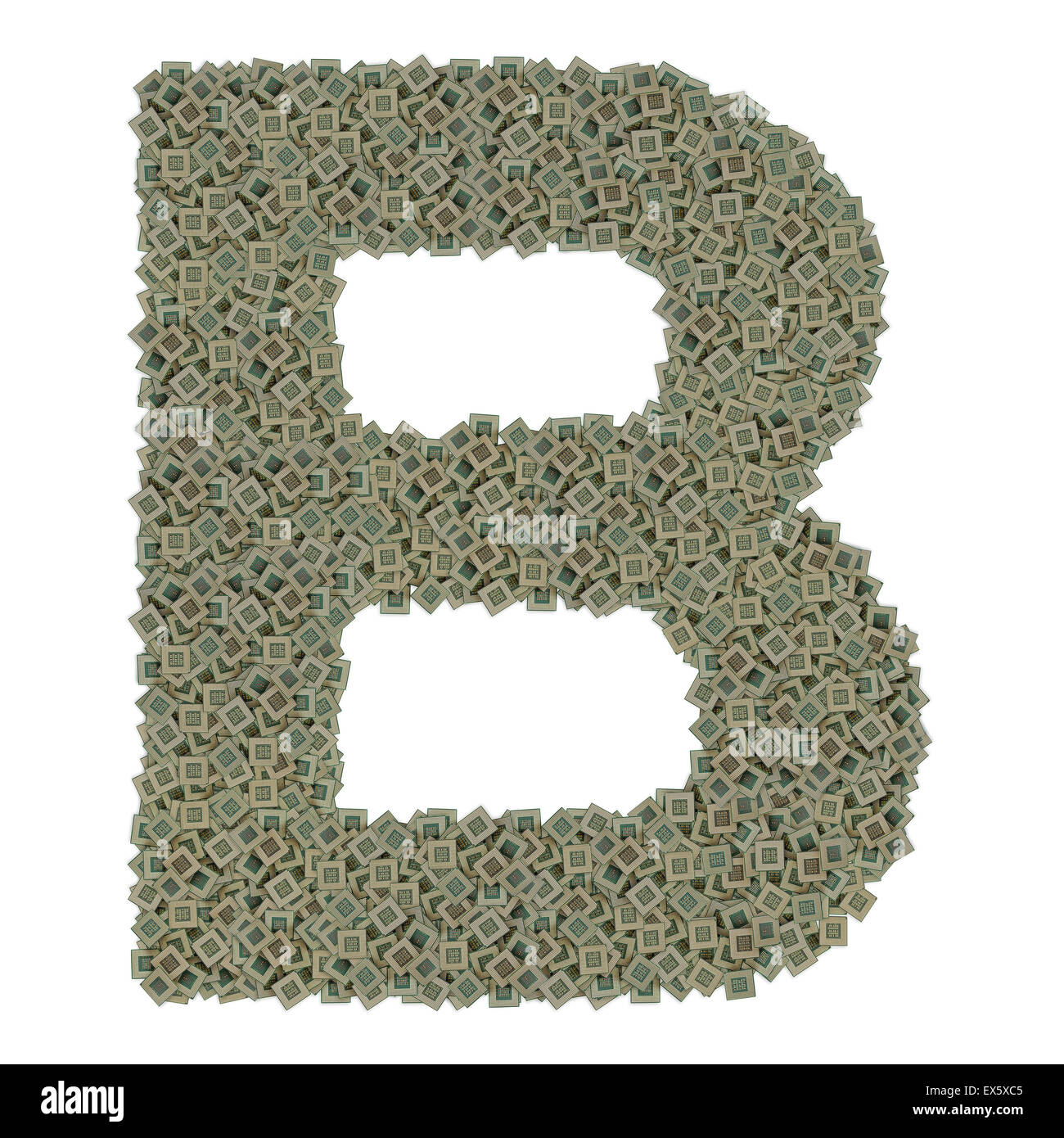 letter B made of old and dirty microprocessors, isolated on white background Stock Photo