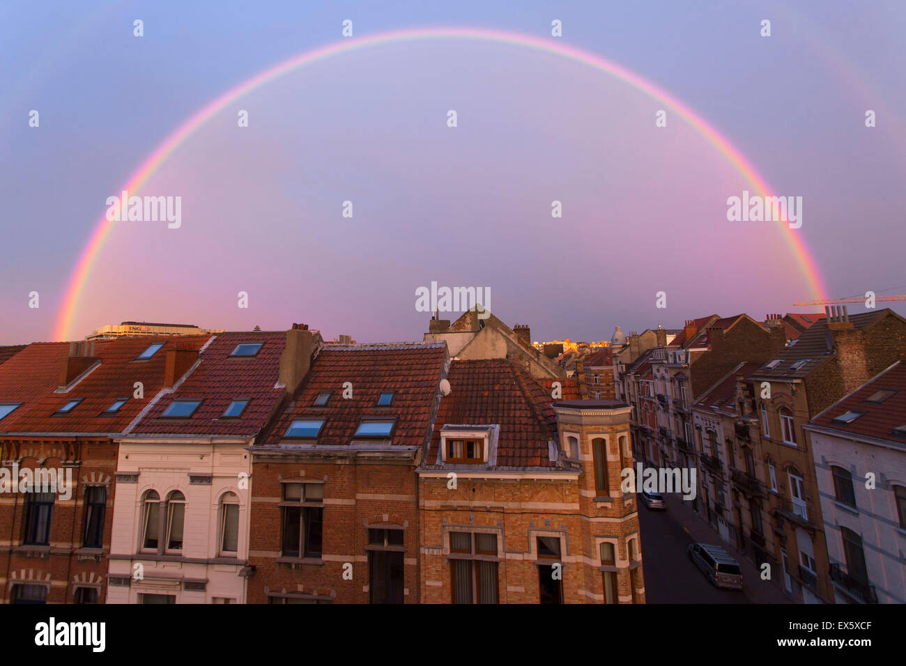 Rainbow over Brussels Stock Photo Alamy