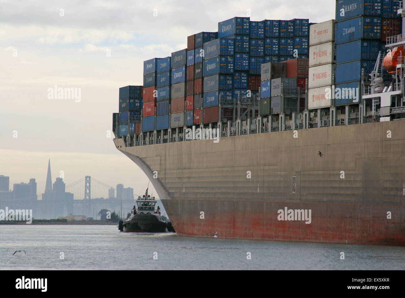 container ship in harbor Stock Photo