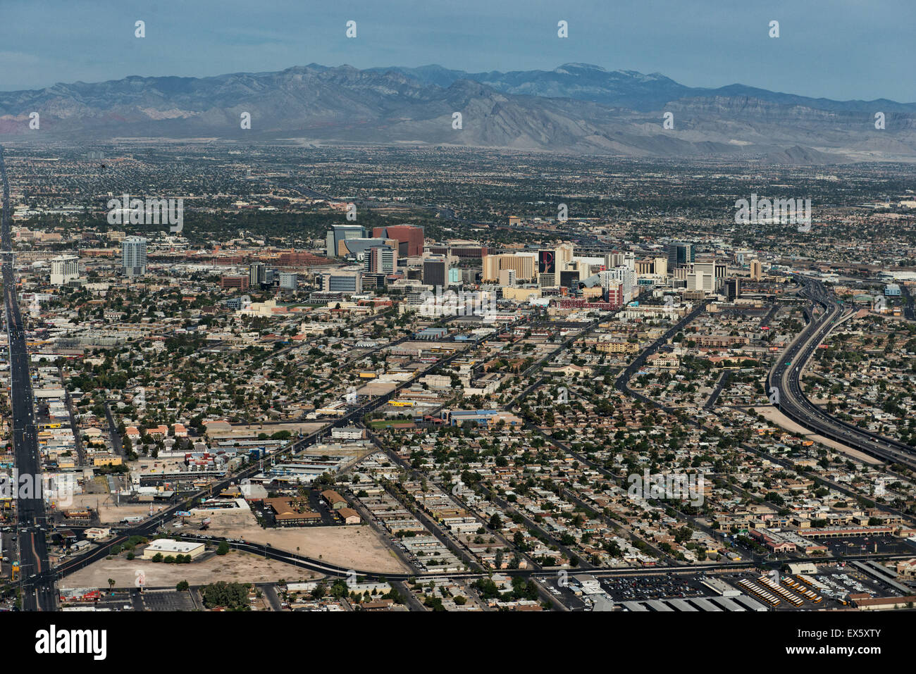 Old Downtown Las Vegas view from helicopter Stock Photo - Alamy