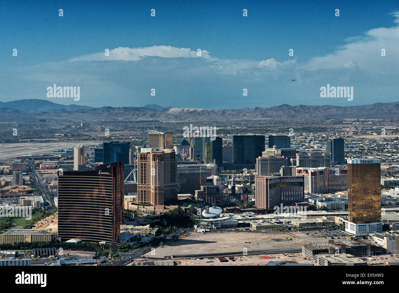 Las Vegas Skyline and the strip helicopter view Stock Photo