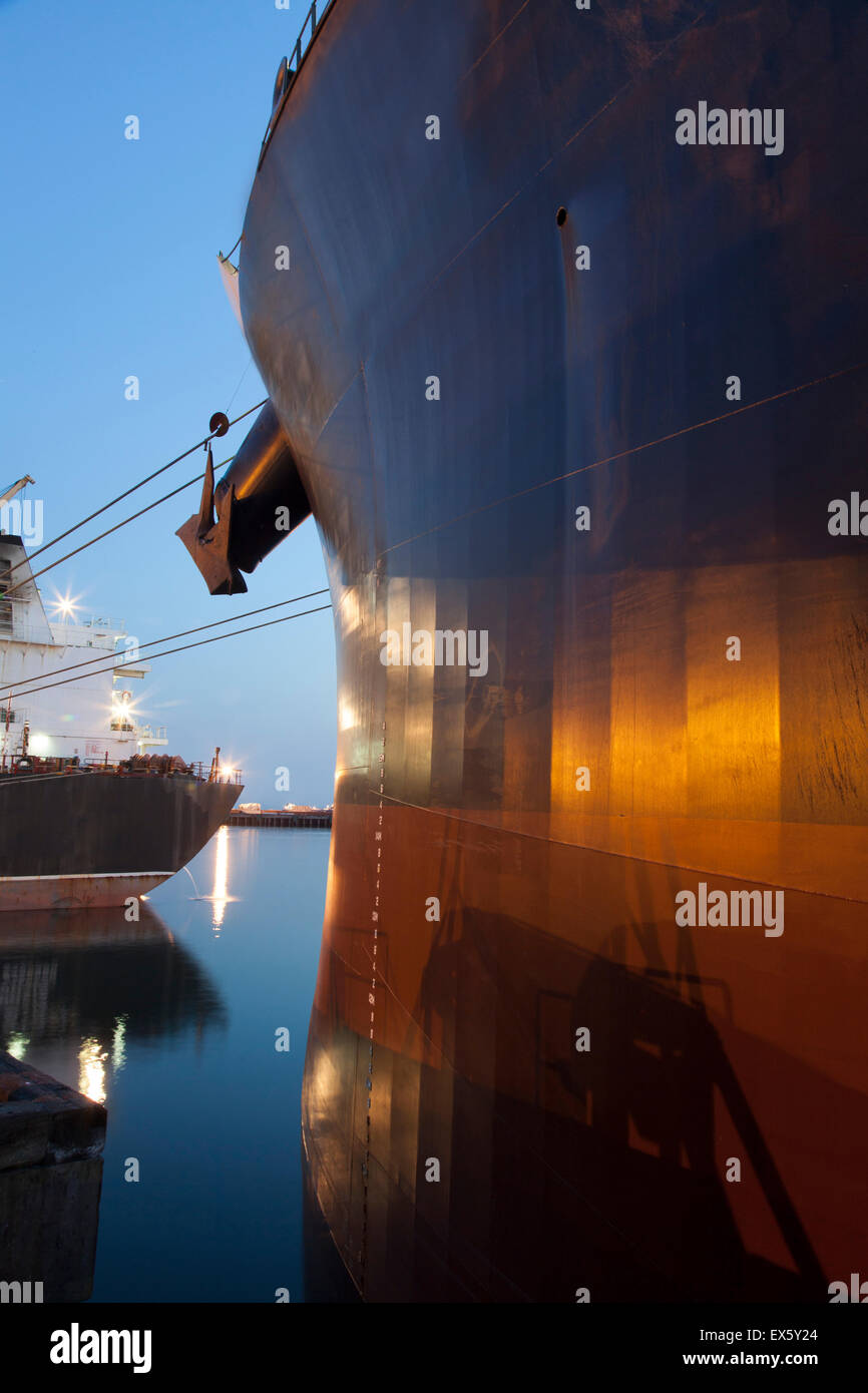 Ships dock at night Stock Photo