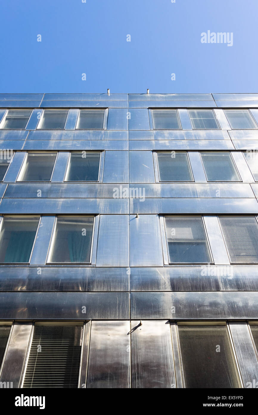 Reflective metal wall of chrome building at Drottinggatan Stockholm Stock Photo
