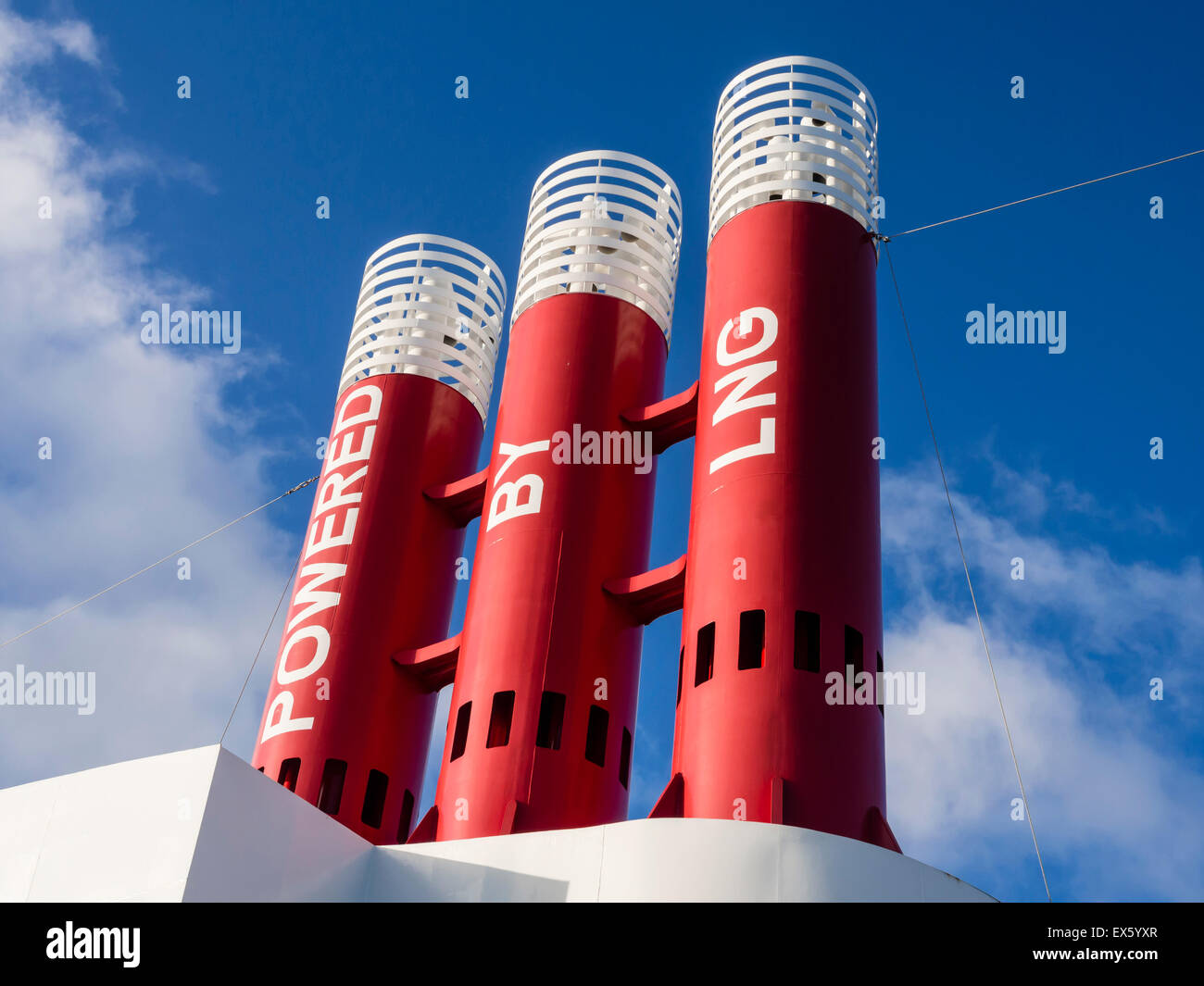 chimney of the ferry  Hanstholm-Bergen (Fjordline) Stock Photo