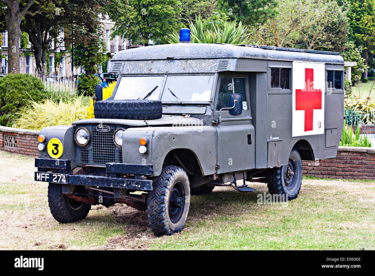 Vintage military vehicle in the Steyne, Worthing, West Sussex Stock