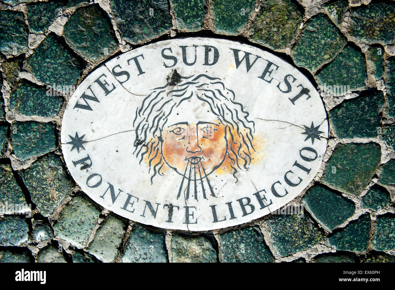 South west wind marker in St Peter Basilica Square, Rome, Italy Stock Photo