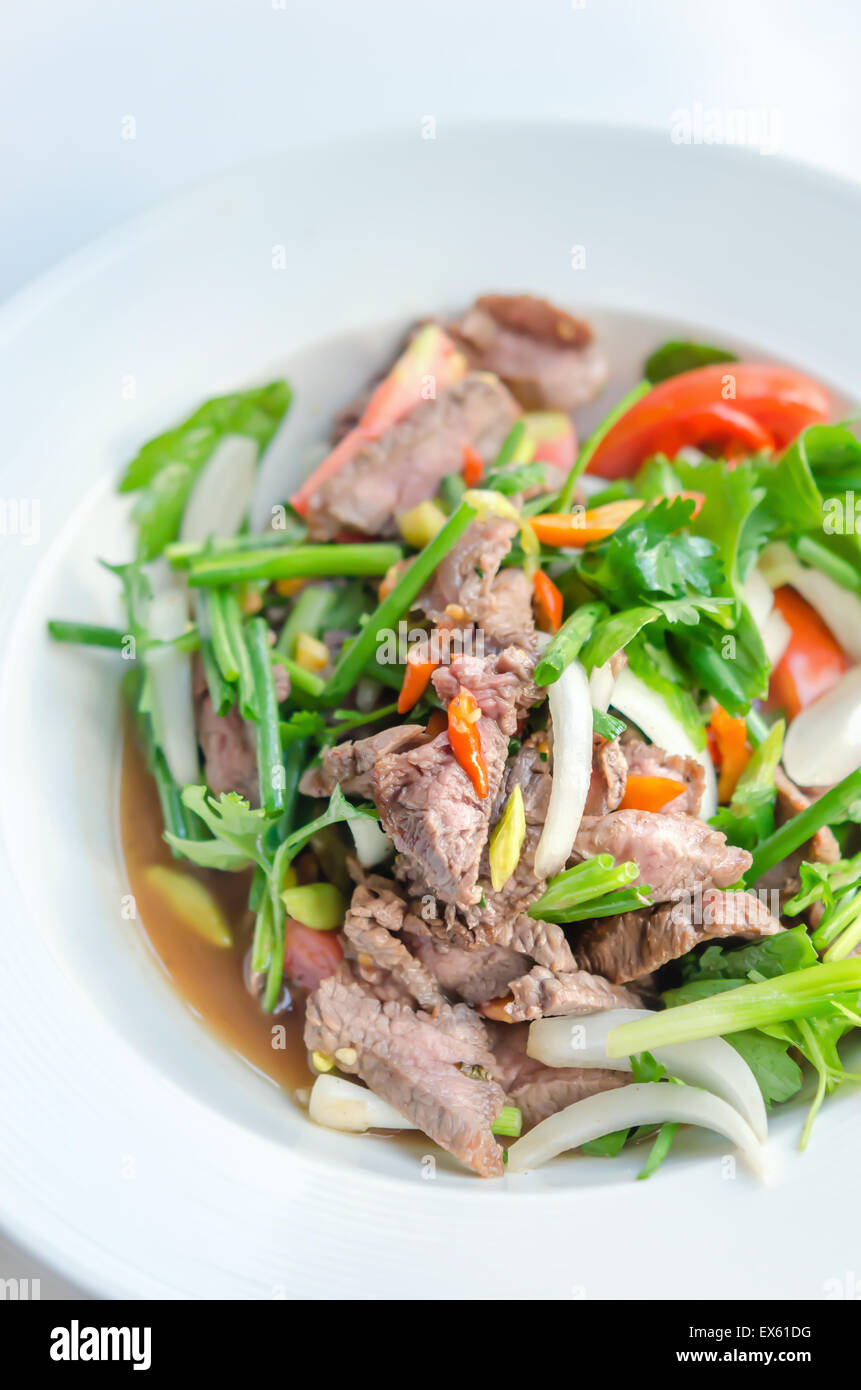 Spicy salad of roasted beef , Thai style cuisine Stock Photo