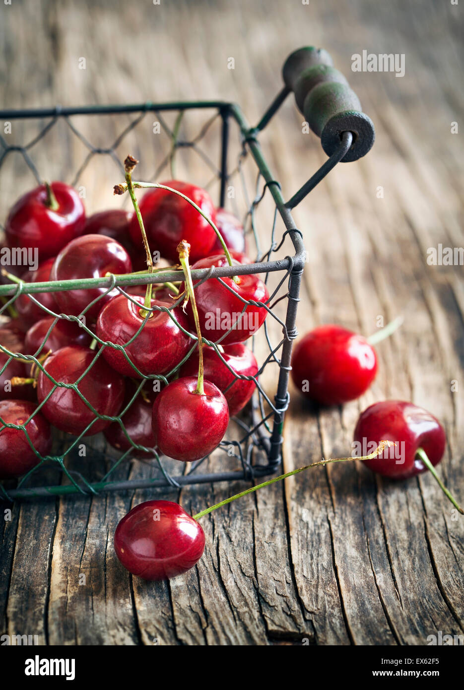 Sweet cherry in basket Stock Photo