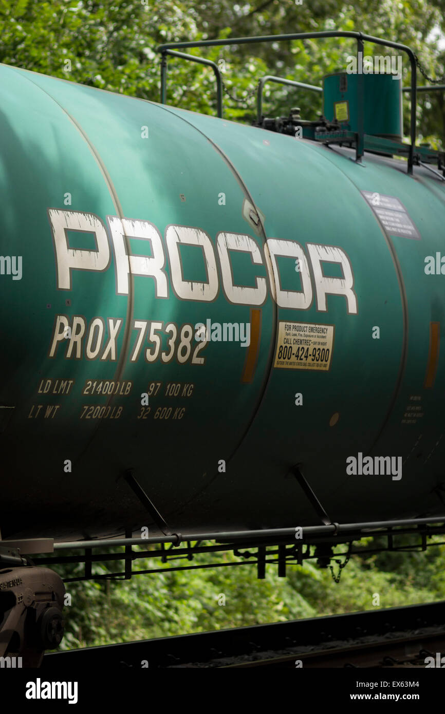 A Procor railroad tanker car. Stock Photo