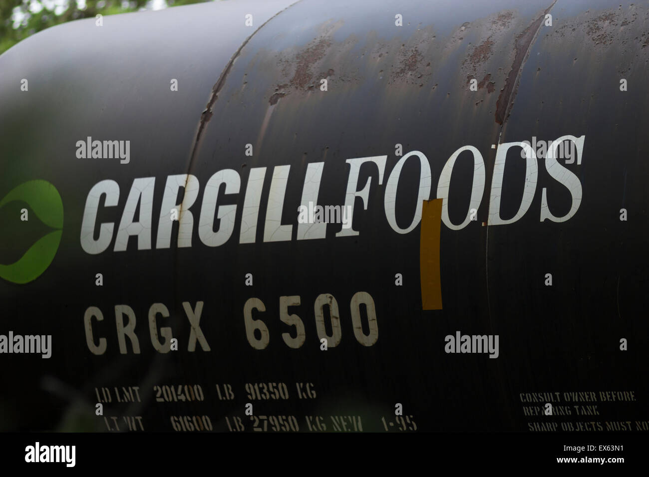 A Cargill foods railroad tanker car. Stock Photo