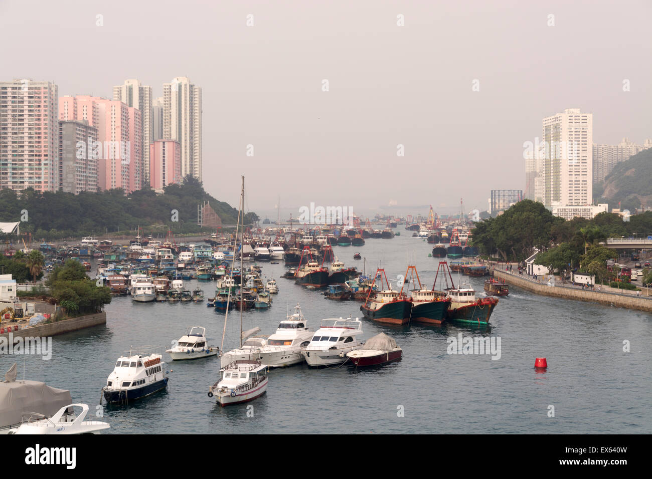 Hong Kong, Hong Kong SAR -November 19, 2014: Fishing boats in Aberdeen harbour in Hong Kong. Stock Photo