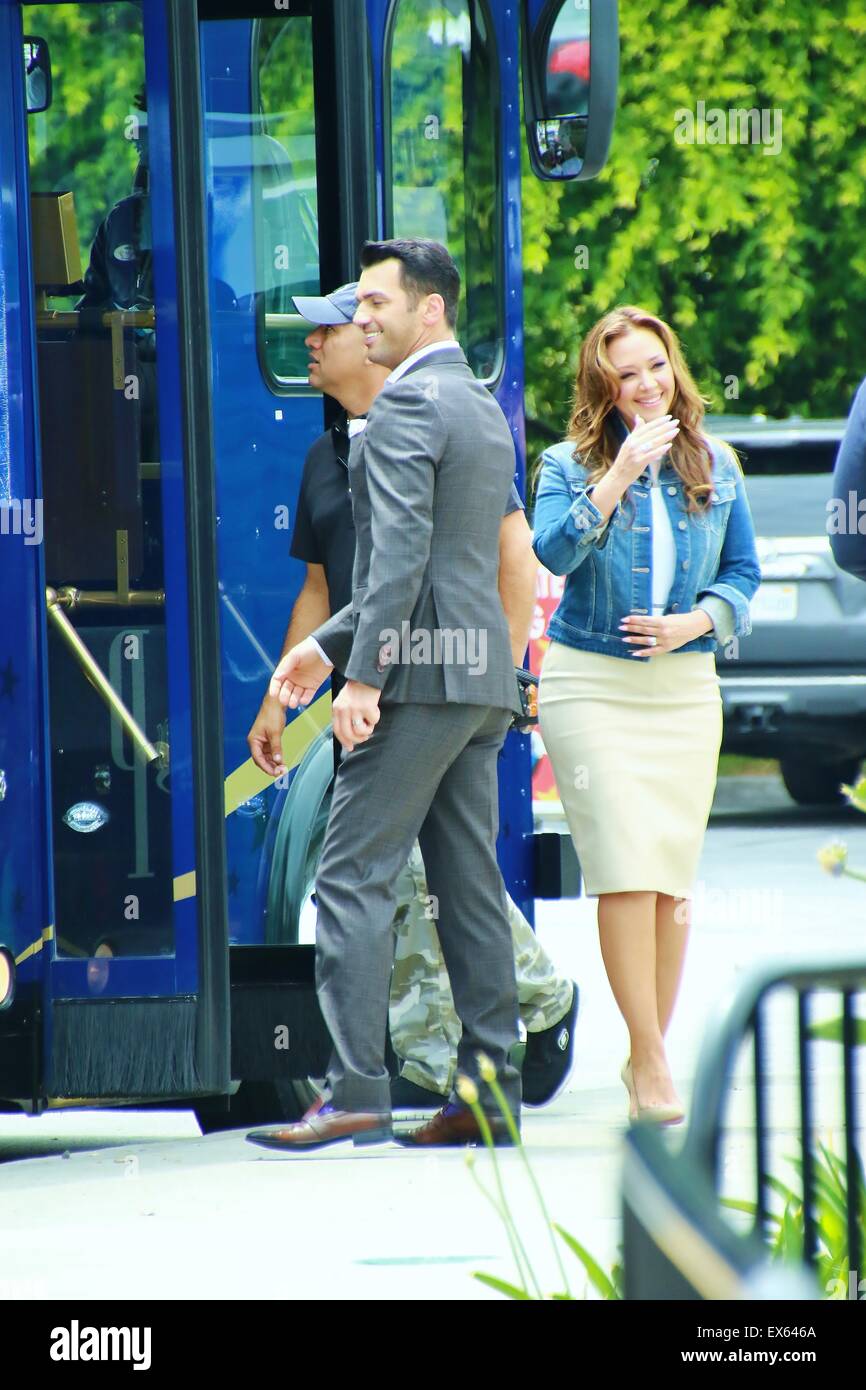 Leah Remini and dancing partner Tony Dovolani reunite to film for her reality television program at Universal Studios Hollywood  Featuring: Leah Remini, Tony Dovolani Where: Los Angeles, California, United States When: 06 May 2015 C Stock Photo