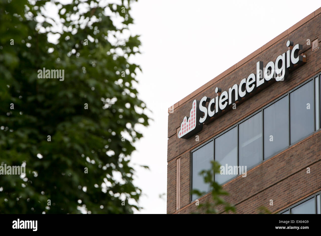 A logo sign outside of the headquarters of ScienceLogic, Inc., in Reston, Virginia. Stock Photo