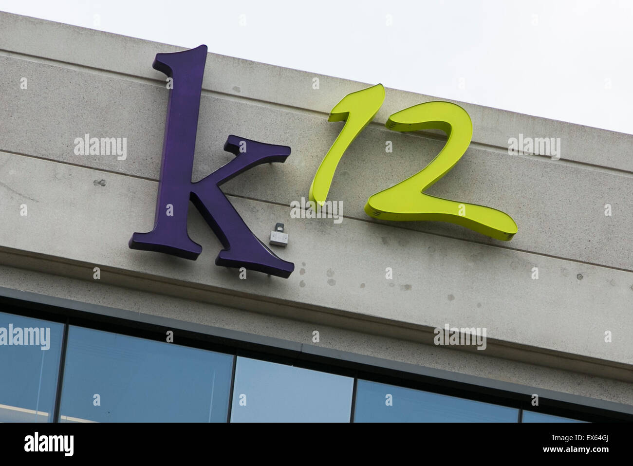 A logo sign outside of the headquarters of the forprofit education company, K12 Inc, in Herndon