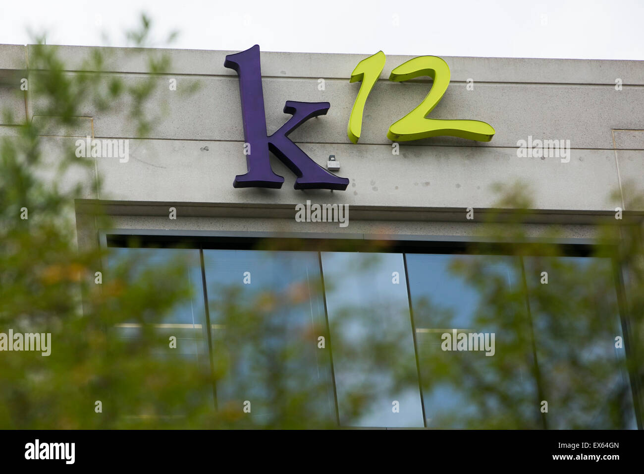 A logo sign outside of the headquarters of the forprofit education company, K12 Inc, in Herndon
