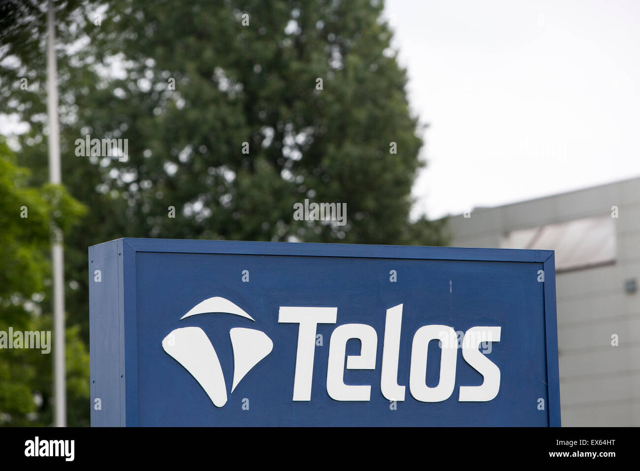 A logo sign outside of the headquarters of Telos Corporation, in Ashburn, Virginia. Stock Photo