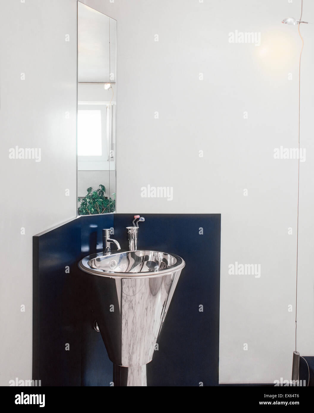 detail of steel washbasin in the modern bathroom Stock Photo