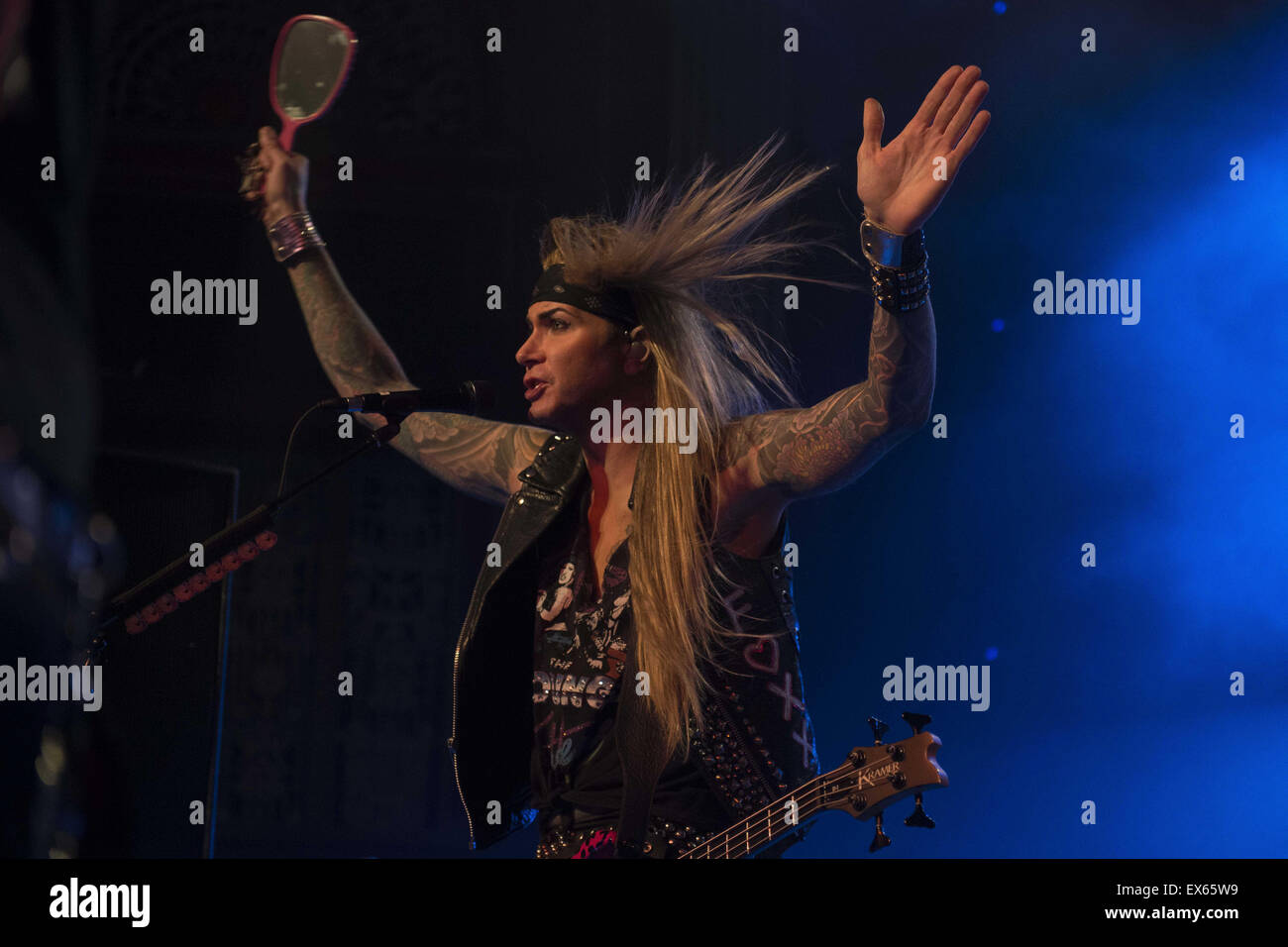 Calgary, Canada. 8th July, 2015. Bassist of Steel Panther, LEXXI FOX